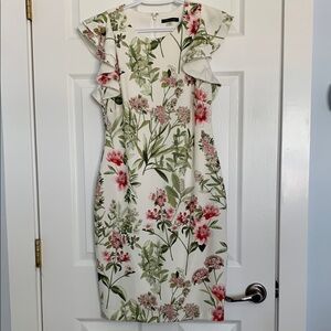 Tommy Hilfiger Green and Pink Sheath Midi Dress with Flutter Cap Sleeves size 8